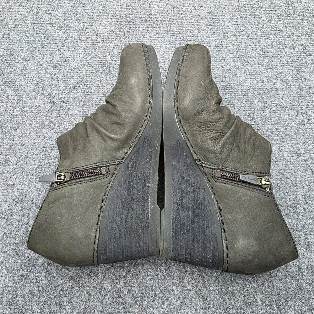 Dansko Sheena Stone Nubuck Ruched Wedge Ankle Booties Size 38 (US Women's 7.5-8)